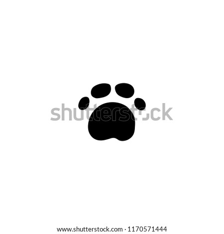 Vector hand drawn icon, animal paw imprint. Logo element for pets related business. Illustration for pet shop or cafe, hotel, veterinary clinic. Domestic animals. Black on white isolated symbol.