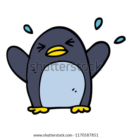 hand drawn doodle style cartoon flapping penguin