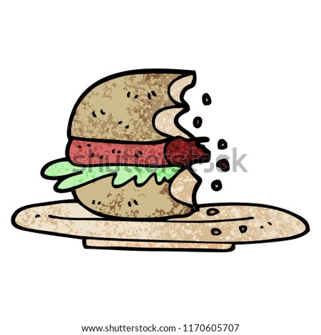 grunge textured illustration cartoon half eaten burger