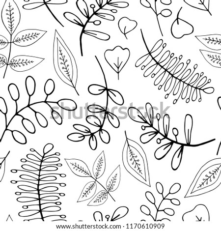 Seamless background of abstract leaves in black and white. Vector.