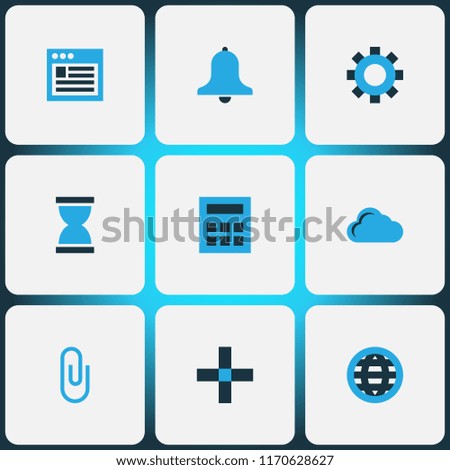 User icons colored set with browser, globe, cloud and other clip elements. Isolated vector illustration user icons.