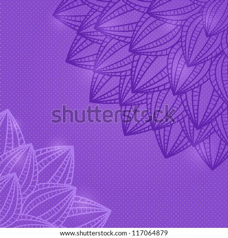 Light Violet Flower Silhouette in the Opposite Corners of Purple Invitation Card. Vector Floral Background