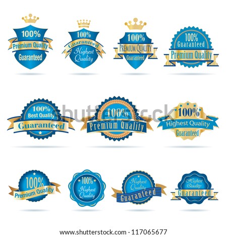 Vector illustration of blue & gold labels.