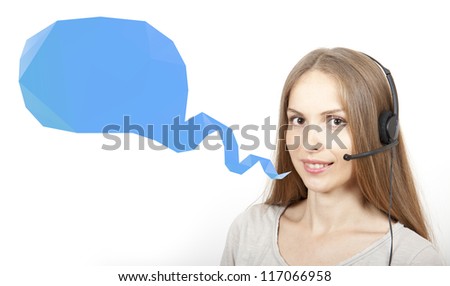 Call Center Woman with Headset, and Speech Bubble