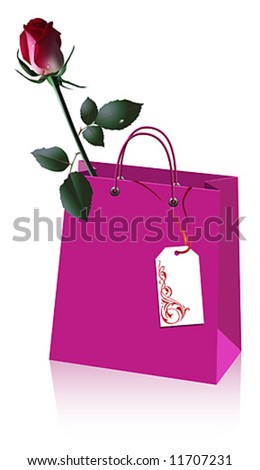 Shopping  Bag with Rose, vector illustration