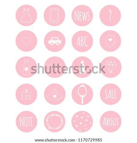 Set of 20 vector icons in nive pink girly theme for web stores, scrapbooking, bullet journals, blogging, etc. Royalty-Free Stock Photo #1170729985