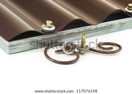 Plastic roof on a metal frame and screws for fastening
