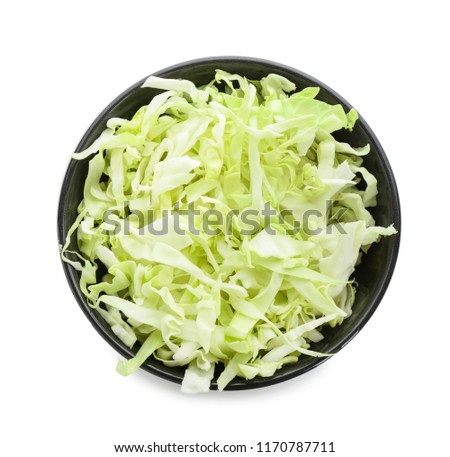 Bowl with shredded cabbage on white background Royalty-Free Stock Photo #1170787711