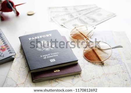 Passport and travel equipment on the table , Travel ideas