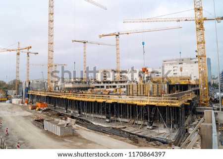 Huge construction site with multiple cranes, Vienna, Austria  Royalty-Free Stock Photo #1170864397