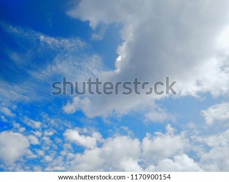 blue sky with cloud background. Overcast texture. Selective focus. Copy space. Mock up
