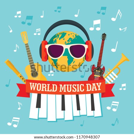 World music day concept background. Flat illustration of world music day vector concept background for web design