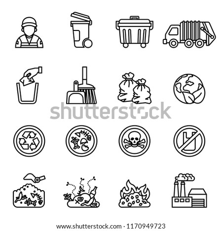 garbage, waste icon set on white background. Line Style stock vector.