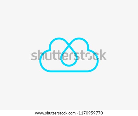 Linear cloud vector logo. Drop hearts water aqua logotype. 
