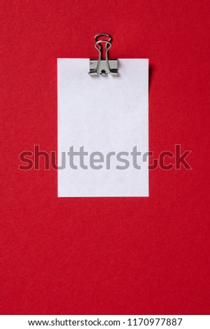 empty white paper, page massage on red background. Flat lay, top view trendy for banner