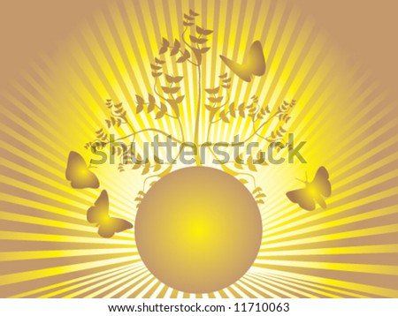 Golden floral background of plant and globe