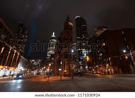 Picture shows old and new buildings in Toronto, Canada