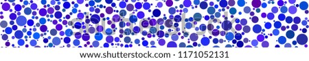 Abstract horizontal banner of circles of different sizes in shades of blue colors on white background