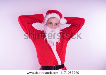 Emotional Santa Claus on a white background. Happy New Year and merry Christmas!
