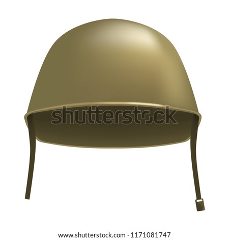 Metal helmet mockup. Realistic illustration of metal helmet vector mockup for web design isolated on white background