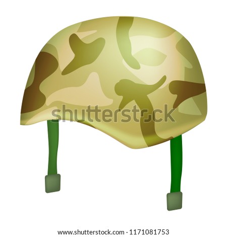 Camo helmet mockup. Realistic illustration of camo helmet vector mockup for web design isolated on white background