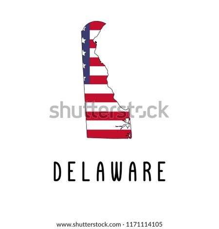 Vector map of Delaware painted in the colors American flag. Silhouette or borders of USA state. Isolated vector illustration