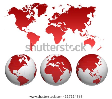 World map with earth globes