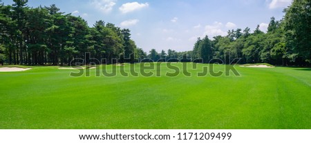 Panorama view of Golf Course with fairway in Chiba Prefecture, Japan. Golf course with a rich green turf beautiful scenery. Royalty-Free Stock Photo #1171209499