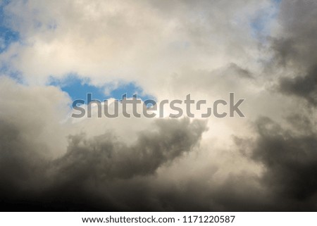 Cloudy sky with different types of clouds and colors.