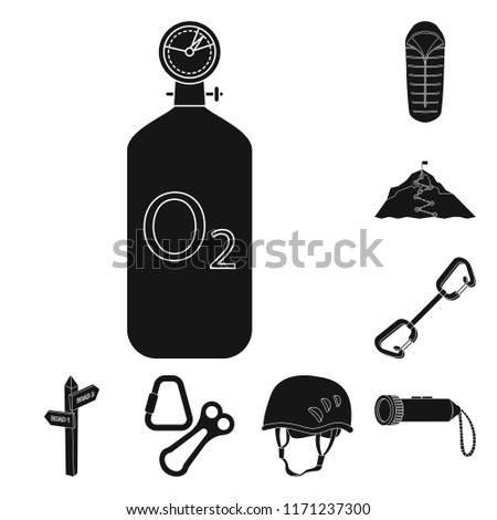 Vector design of alpinism and peak sign. Set of alpinism and camp stock vector illustration.