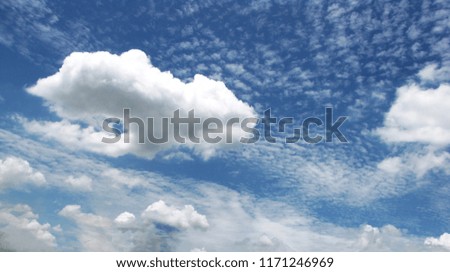 Blue sky and fluffy white clouds look beautiful.