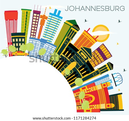 Johannesburg South Africa City Skyline with Color Buildings, Blue Sky and Copy Space. Vector Illustration. Business Travel and Tourism Concept with Modern Buildings. Johannesburg Cityscape.