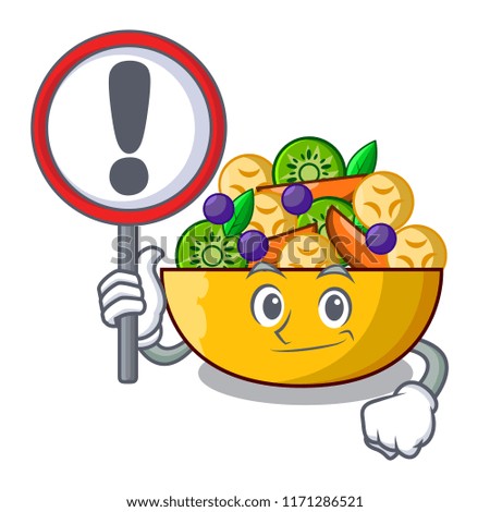 With sign fruit salad in glass bowl cartoon