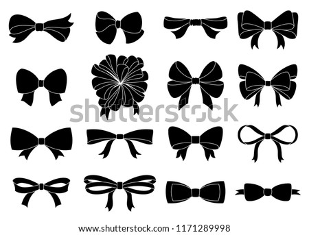 Set of decorative bow for your design. Vector black bow silhouette isolated on white