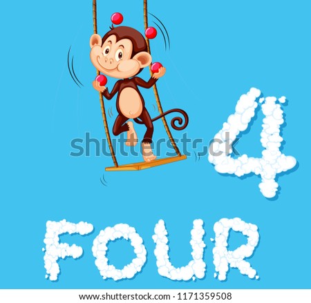 A monkey juggling four balls illustration