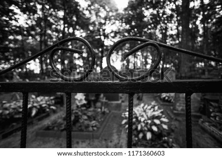 Black and white cemetery fence