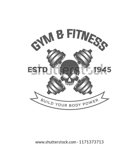 barbell logo vector design template. Logo for fitness, gym. Emblems, labels, badges, logos. Monochrome vector isolated. Flat design. Modern. EPS 10.