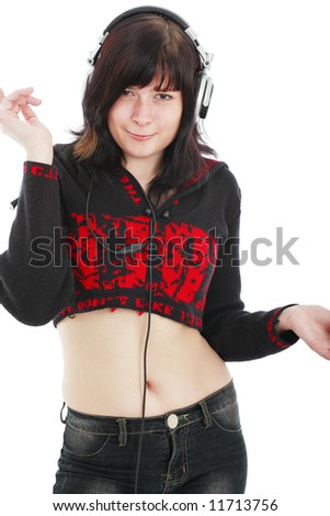 Portrait of a styled professional model. Theme: teens, beauty, music