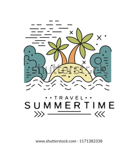 Travel summertime logo design, summer vacation emblem, design element for travel agency, tropical resort vector Illustration