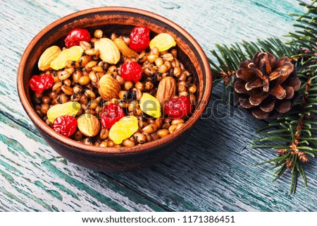 Christmas porridge.Kutya.Traditional Christmas table.Ukrainian Christmas kutya.Ritual Christmas dish