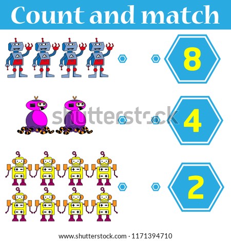 Counting game for preschool kids. Educational and mathematical game for children. Count and match - worksheet for kids.