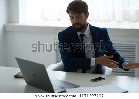 business man open laptop window                              