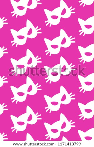 white paper cat mask pattern on pink background. Halloween, carnival, masquerade concept. Vertical