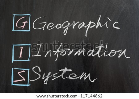 GIS, Geographic Information System, written on the chalkboard Royalty-Free Stock Photo #117144862