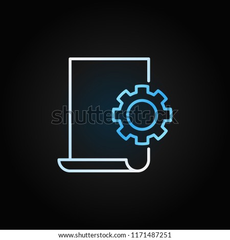Document settings linear bright icon. Vector Document with Cog concept sign in thin line style on dark background