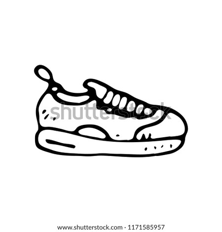 Hand drawn sneaker doodle. Sketch sports equipment and simulators, icon. Decoration element. Isolated on white background. Vector illustration.