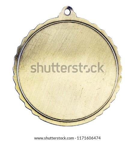 Blank gold medal isolated on white background. Decorative gold medal template with copy space.