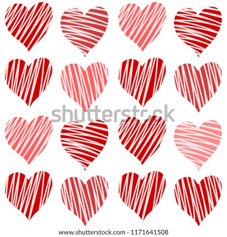 Hand drawn vector hearts. Seamless valentine texture. Red on white. Isolated doodle hearts.