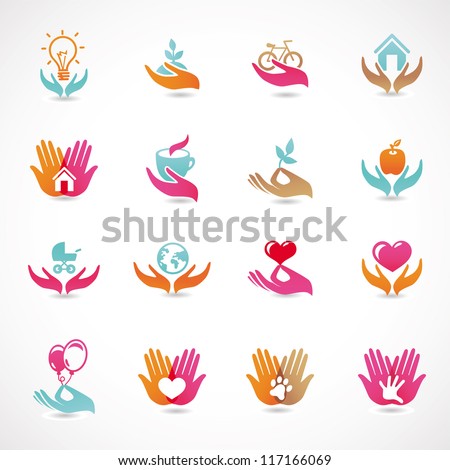 Vector set with signs of love and care - collection with  icons for abstract logo