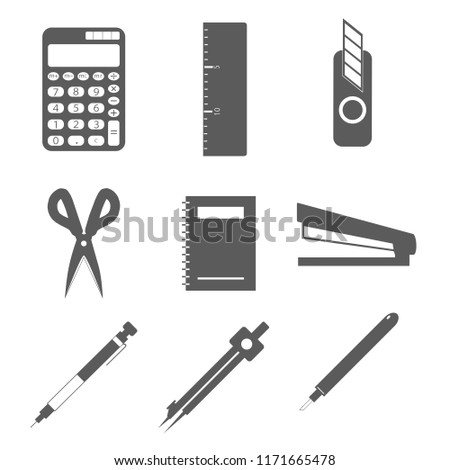 Icon Material Stationery Cutter Pen Hotchkiss Scissors Calculator Ruler Fluorescent pen Compass note